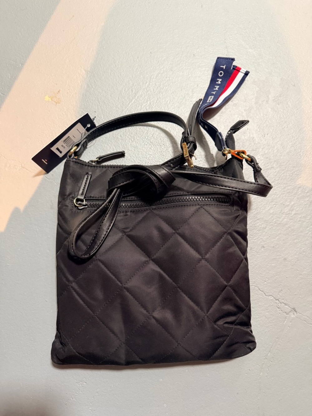 Tommy Hilfiger Black Quilted Crossbody Shoulder Bag